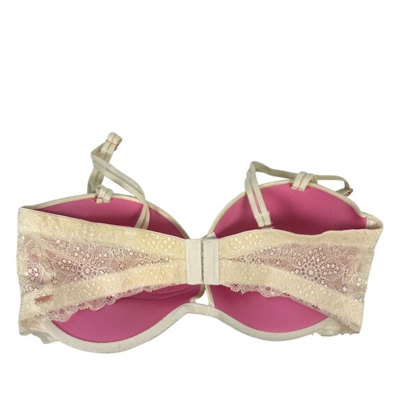 Victorias Secret PINK Lightly Padded Lace Bra 36DD Ivory Adjustable Straps - Picture 2 of 9